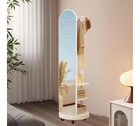 Miroir pleine longueur rotatif à 360° avec porte-manteau, porte-manteau en bois avec miroir, 50 x 172 cm, miroirs sur roulettes pour chambre à coucher et salon, design 2 en 1 peu encombrant