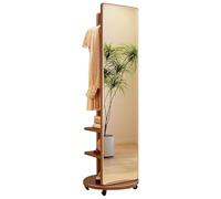 Miroir Pleine Longueur Rotatif à 360° avec Porte-vêtements, Porte-manteau au sol 2 en 1 Miroir intégral avec Crochets et rangement caché, Miroir d'habillage de Plancher en Bois Peu encombrant