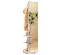 Miroir Pleine Longueur Rotatif à 360° avec Porte-vêtements, Porte-manteau au sol 2 en 1 Miroir intégral avec Crochets et rangement caché, Miroir d'habillage de Plancher en Bois Peu encombrant
