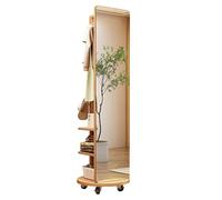 Miroir Pleine Longueur Rotatif à 360° avec Porte-vêtements, Porte-manteau au sol 2 en 1 Miroir intégral avec Crochets et rangement caché, Miroir d'habillage de Plancher en Bois Peu encombrant