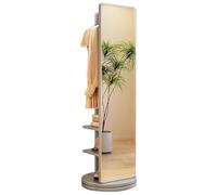 Miroir Pleine Longueur Rotatif à 360° avec Porte-vêtements, Porte-manteau au sol 2 en 1 Miroir intégral avec Crochets et rangement caché, Miroir d'habillage de Plancher en Bois Peu encombrant