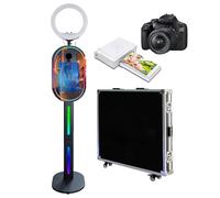 Miroir portable de 39,6 cm avec anneau lumineux, coque miroir magique, support pour selfie, appareil photo et mini imprimante, avec étui de transport pour fête (noir, cabine photo + appareil photo +