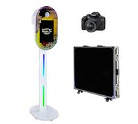 Miroir portable de 39,6 cm avec lumière RVB, coque miroir magique, support pour selfie, appareil photo avec étui de transport pour fête (blanc, cabine photo + appareil photo)