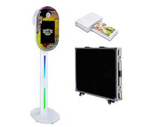 Miroir portable de 39,6 cm avec lumière RVB, coque miroir magique, support pour selfie, appareil photo avec étui de transport pour fête (blanc, cabine photo + mini imprimante)