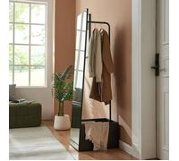 [en.casa] Porte-Manteau avec Miroir Pleine Longueur Compartiment de Rangement pour Chaussures Sacs Barre de Penderie Métal Panneau de Particules Verre 165 x 40 x 51 cm Noir