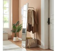 [en.casa] Porte-Manteau avec Miroir Pleine Longueur Compartiment de Rangement pour Chaussures Sacs Barre de Penderie Métal Panneau de Particules Verre 165 x 40 x 51 cm Sable