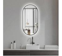 Miroir rectangle arrondi 50×100 cm - lumière d’ambiance LED 2700-6000 K, anti-buée & cadre aluminium noir