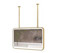 Miroir Rectangulaire À Fixer Au Plafond, Miroir De Salle De Bain Suspendu avec Éclairage LED, Miroirs Décoratif Éclairé par LED, 3 Températures De Couleur, pour Le Maquillage(Gold,100x50CM)