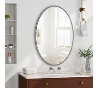 Miroir rétro ovale avec cadre en fer, mural pour salle de bain, salon, 65x3x100 cm, Argenté