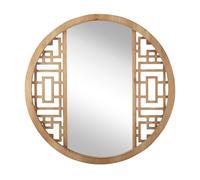 Beliani Miroir Mural Design de Forme Ronde 60 cm avec Cadre en Bois Clair Naturel pour Entrée Salon ou Chambre au Style Moderne