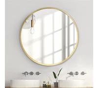 Miroir Rond 60 X 60 Cm Avec Cadre En Métal, Grand Miroir De Salle De Bain, Miroir Mural Circulaire À Suspendre, Miroir Mural Doré Pour Salon, Chambre À Coucher, Entrée Jaune