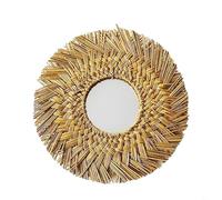 Miroir rond à suspendre avec corde de paille décorative pour décoration murale rustique (doré) 38,1 x 17,8 cm