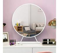 Miroir Rond avec Base, Grands Miroirs Circulaires Décor De Coiffeuse, Grand Miroir sur Pied à Cadre en Métal, Miroir De Courtoisie Moderne pour Salon Salle De Bain Chambre Blanc, 50x50cm