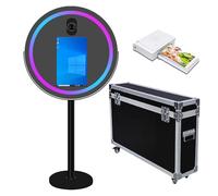 Miroir rond avec cadre LED pour selfie, écran tactile de 54,6 cm, machine à miroir magique pour fête de mariage, événements (noir, cabine photo + mini imprimante)