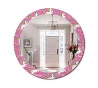 Miroir Rond élégant avec Cadre en Verre imprimé | Déco Murale Originale pour Salon ou Chambre | Raffiné et Moderne fi80 - Licorne Magique