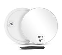 Miroir rond grossissant x 30, miroir grossissant de 15,2 cm avec trois ventouses de montage, miroir grossissant compact et pince à épiler, kit de maquillage de voyage grossissement 30x pour le rasage,