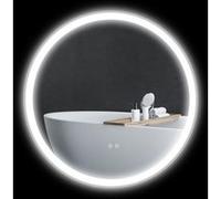 kleankin Miroir rond lumineux LED pour salle de bain Ø 80 cm mural avec éclairage 3 couleurs interrupteur tactile 46W blanc argent | Aosom France