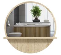 Miroir rond mural de salle de bain - kleankin - 1 étagère de rangement - Ø 45 x 10H cm - panneau de particules