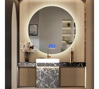 Miroir Rond Salle de Bain avec Eclairage 100cm, Miroir Connecté Salle de Bain, Anti-Buée, 3 Couleurs Lumière, 3000K-4000K-6000K, Dimmable, Interrupteur Tactile (Rond, 100cm)