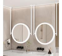 Miroir Rond Suspendu avec Lumière, Miroir de Salle de Bain LED avec Bouton Tactile, Miroirs de Maquillage Montés au Plafond pour Salon/Chambre, Miroir Décoratif avec Cadre en Métal(Diamètre-50CM