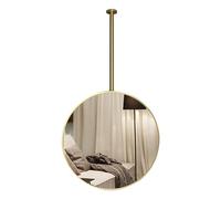 Miroir Rond Suspendu en métal doré, Miroir décoratif Mural Flottant pour Salle de Bain, Miroir de Coiffeuse, Support de Plafond avec Bras en métal (Bras Personnalisable) (Taille : 50 cm/1 po