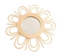 Miroir rond tressé à la main en rotin à suspendre - Décoration murale en verre rustique - Cadre léger en fibre naturelle pour chambre à coucher, salle de bain, entrée