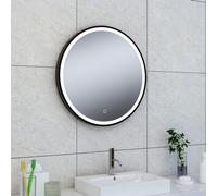 Miroir rond Wiesbaden Maro avec LED, à intensité variable et chauffe-miroir 60 cm noir mat 38.4170