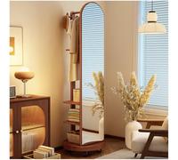 Miroir rotatif 2 en 1 pleine longueur et porte-manteau - Miroir mobile sur pied en bois avec roulettes pour chambre à coucher et salon, design moderne peu encombrant