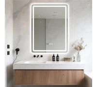 Miroir Salle de Bain, 80 X 60 cm Miroir Led Salle de Bain, Miroir Connecté, Miroir Salle de Bain Led, Éclairage LED Réglable, avec Affichage Température et Heure, Montage Vertical (Paiement vertical)