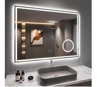 Miroir Salle de Bain 80x60cm avec 3X Loupe, 45W Miroir Anti-buée avec éclairage, Prise pour Rasoir, Dimmable et 3 Couleurs Réglable
