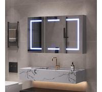 Miroir Salle de Bain avec Rangement, Meuble Miroir Salle de Bain avec Éclairage LED, Armoire Murale Salle de Bain avec 3 Portes et Étagère Réglable, Fonction Anti-buée, 100x60x13cm (100x60x13cm - B)