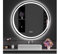 Miroir Salle de Bain, Brillsten 80cm Rond Miroir de salle de bain à capteur LED, avec Bouton Tactile Intelligent, Facile à