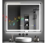 HOMCOM Miroir Salle de Bain Bluetooth avec éclairage LED 80 x 100 cm, Miroir Lumineux Salle de Bain Mural avec Interrupteur Tactile, lumière réglable 3 Couleurs, Anti-buée, mémoire - Argent