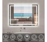Miroir Salle de Bain Led 100x70cm rectangulaire, avec Anti-fog, Dimmable,Auto-extinction après 1h, LED Blanche froide