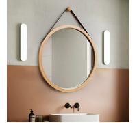 Miroir Salle de Bain Mural Rond 45cm Miroir Décoration avec Cadre en Bois avec Crochet , Chambre ou Dressing