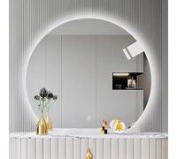 Miroir Semi-circulaire Rétroéclairé À LED 3 Couleurs, Miroir De Courtoisie Mural Irrégulier Avec Lumières, Interrupteur Tactile, pour Maquillage, Rasage, Coiffure et Douche(Down Cut,70*63 cm)