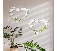 Miroir Stickers Muraux, 3D Cristal Double Amour Coeur Acrylique DIY Art Stickers Muraux Maison Salon Salle De Salle De Bain TV Fond Décor 18Pcs / 2 Set(Argent)