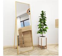 Miroir Sur Pied 140x50cm Avec Cadre En Métal Doré Grand Miroir Mural Hd Avec Crochet Pour Salon, Chambre Et Dressing Miroir Jaune