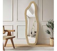 Miroir sur Pied 160x50cm,Miroir Corps Complet,Miroir de Sol,Grand Miroir Mural,Miroir Mural Arqué,Cadre recouvert de velours,Or