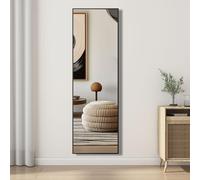 Miroir sur pied 160x50cm, miroir en pied à suspendre ou à poser, avec support, pour Chambre à Coucher, Salon, vestiaire, cadre noir