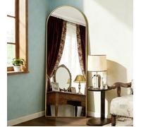 Miroir sur Pied 162 x 53cm - Miroir Complet arqué pleine longueur - Cadre en Métal - Grand Miroir de Sol - Miroir Autoportant - Doré