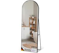 Miroir sur pied, à poser au sol, adossé au mur ou en fixation murale, cadre en alliage d'aluminium noir, verre trempé avec film de sécurité, pour chambre salon dressing et vestiaires,161x52 cm Madison