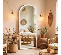 Miroir sur Pied Arqué 160×50cm en Bois Massif, Plein Corps HD Anti-Distorsion, Chambre Salon Dressing, blanc