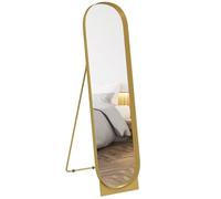 HOMCOM Miroir sur Pied arqué 40 x 160 cm, Grand Miroir avec Cadre en métal et Film antidéflagrant, Montage au Sol ou appuyé Contre Le Mur, pour Chambre à Coucher Salon et Dressing, doré