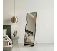 Miroir sur Pied, avec Miroir Grossissant, Verre Trempé, Rectangulaire, Coins Arrondis, 150 x 40 cm, Noir