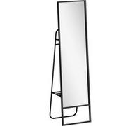 HOMCOM Miroir sur Pied 148,5 x 40 cm, Grand Miroir rectangulaire avec étagère arrière, 2 Crochets et Cadre en métal, pour Chambre à Coucher Salon et Dressing, Noir