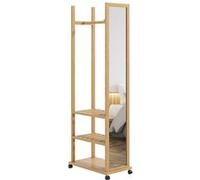 Miroir sur pied avec roulettes - portant, 3 étagères - dim. 59L x 35P x 170H cm - bois de jabon verni G