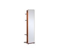 Miroir sur pied avec roulettes - portant, 4 patères étagère MDF aspect noyer G