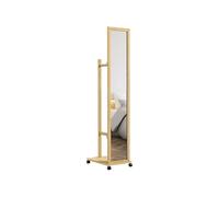 Miroir sur pied avec roulettes - portant, étagère - dim. 49L x 35P x 167H cm - bois de jabon verni
