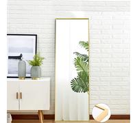 Miroir sur pied Fortuna Lai Miroir intégral avec cadre métallique doré 150x40cm, Grand miroir de vestiaire HD Miroir rectangulaire pour le salon ou le dressing, doré